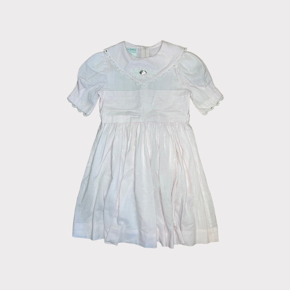 Rare Editions VINTAGE Bib Collar Shoulder Pad Lace Trim Blush Pink Dress - Picture 1 of 7